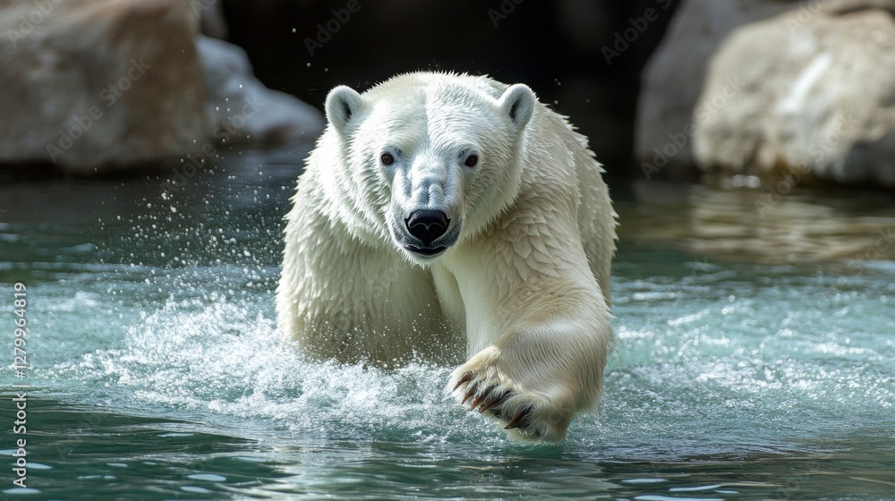 Fototapeta premium Polar Bear Emerging from Water