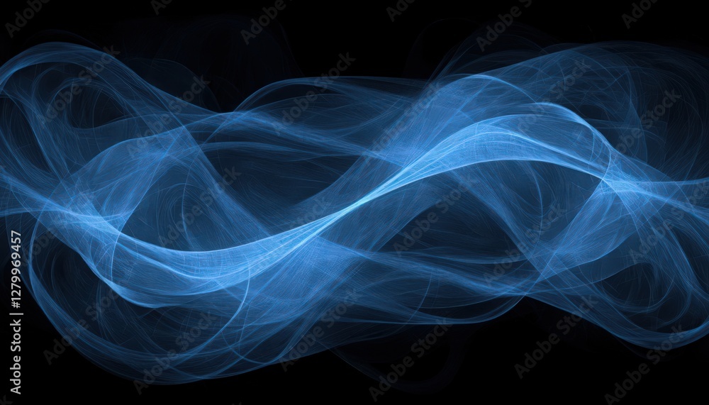 Abstract Blue Glowing Wave Particles on Black Background Abstract Blue Glowing Wave Particles on Black Background