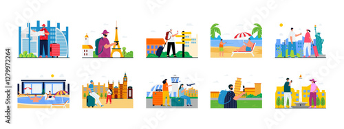 Trip and Vacation set illustration. Flat vector illustration concept.
