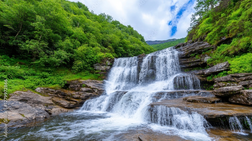 Serenity of Cascading Waterfalls in Lush Green Landscape Serenity of Cascading Waterfalls in Lush Green Landscape