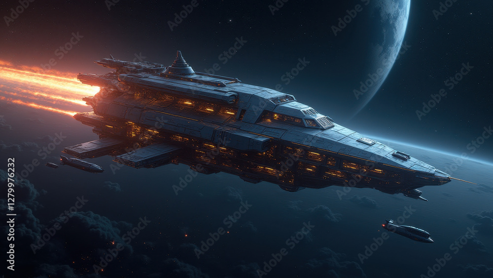Fototapeta premium Futuristic Spaceship, Galaxy Travel - Sci-fi & Fantasy