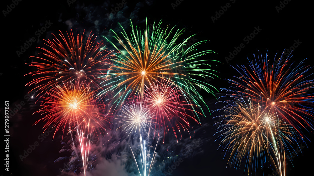 Fireworks Extravaganza: A dazzling display of vibrant fireworks explodes in the night sky, painting the darkness with a kaleidoscope of colors and patterns. Fireworks Extravaganza: A dazzling display of vibrant fireworks explodes in the night sky, painting the darkness with a kaleidoscope of colors and patterns.