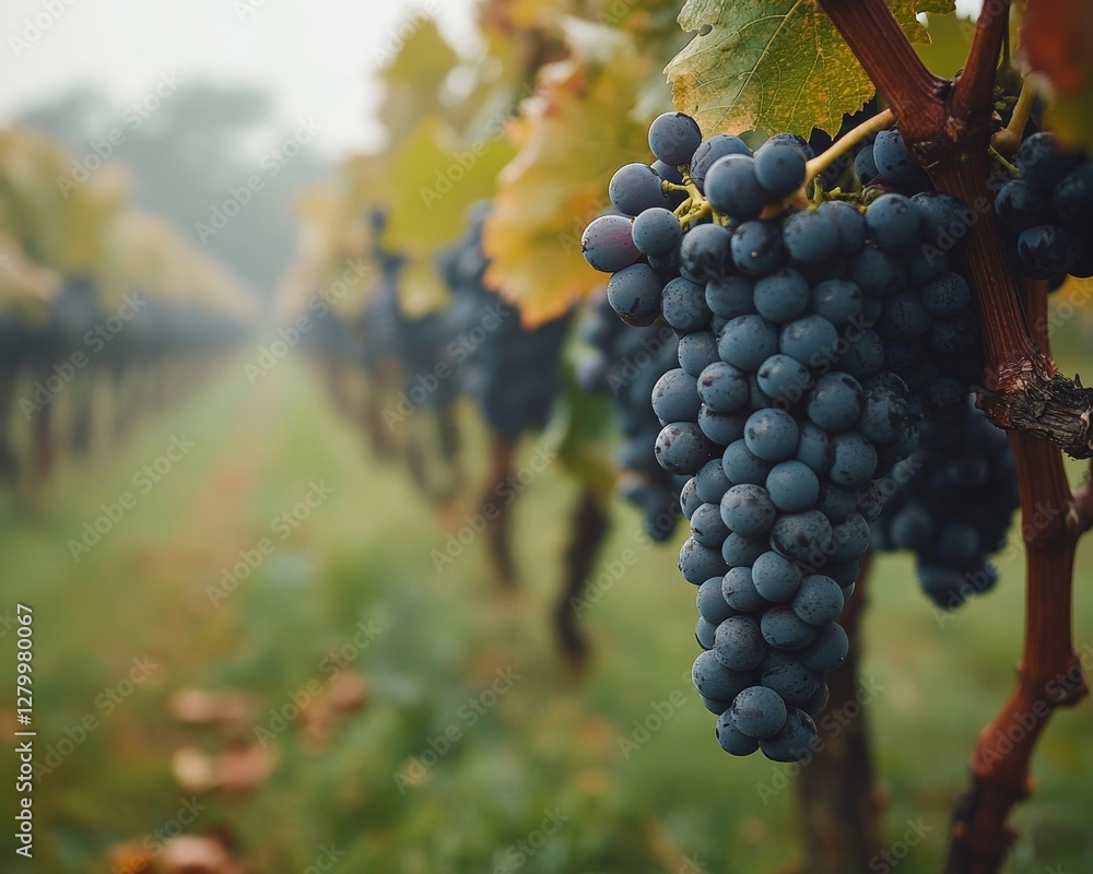 Naklejka premium serene vineyard landscape during harvest season, Generative AI