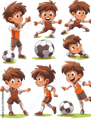 Cartoon boy soccer poses