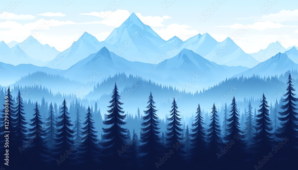 Obraz premium Blue mountain forest landscape