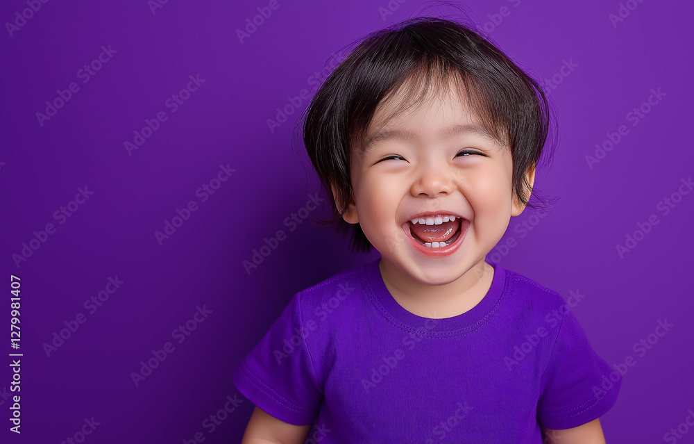 Young Child Wearing a Purple Shirt Standing Against a Purple Background
Young Child Wearing a Purple Shirt Standing Against a Purple Background