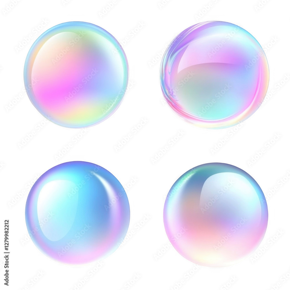 Colorful Soap Bubbles with Iridescent Surface and Soft Reflections Colorful Soap Bubbles with Iridescent Surface and Soft Reflections
