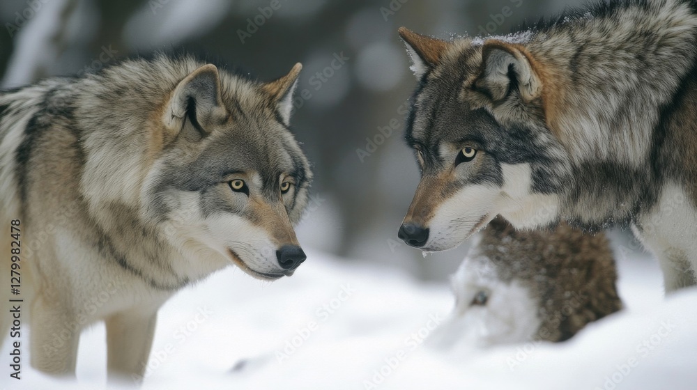 Two Grey Wolves in Snowy Winter Landscape Two Grey Wolves in Snowy Winter Landscape