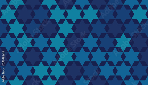 Star of David seamless blue vector background. Stylish vector repeating pattern with a Six-pointed star.
