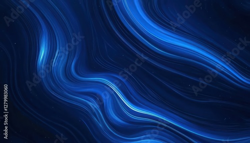 Abstract Swirling Blue Lines with Sparkling Lights on Dark Background