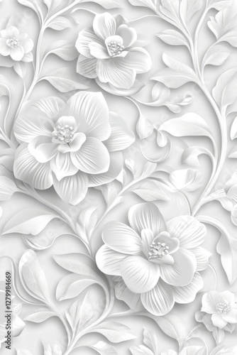 White floral ornament background, Generative AI