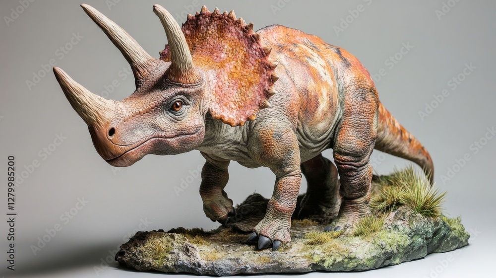 Obraz premium Detailed Triceratops Dinosaur Model on Grey Background