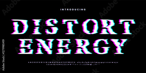 Alphabet set with shape glitch. Multicolor gradient signs with double exposure and illusion effect. Glowing color shift vector icon. Perfect for your vibrant heading, video game screens, Sale banner.