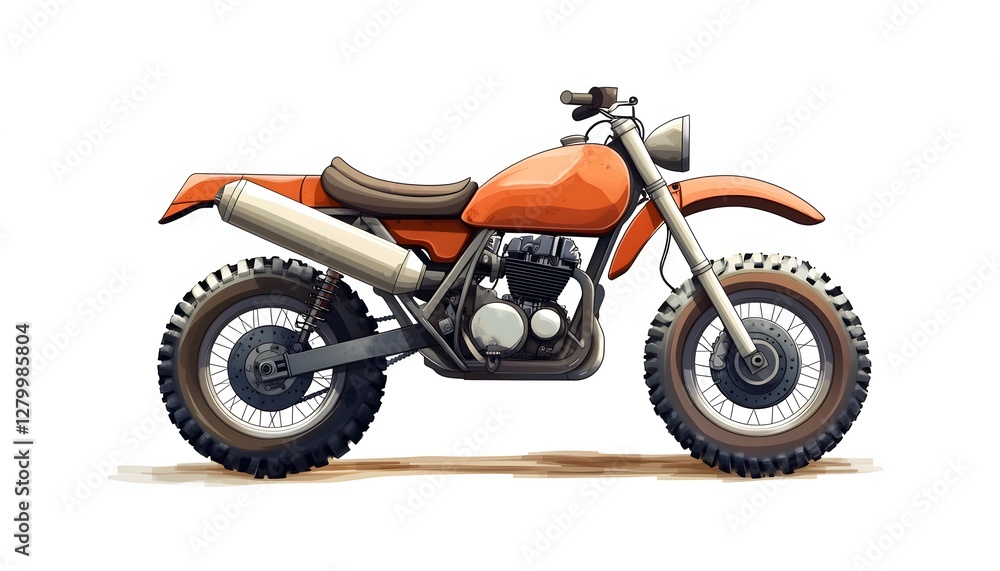 A stylish illustration showcases an orange off road motorcycle A stylish illustration showcases an orange off road motorcycle
