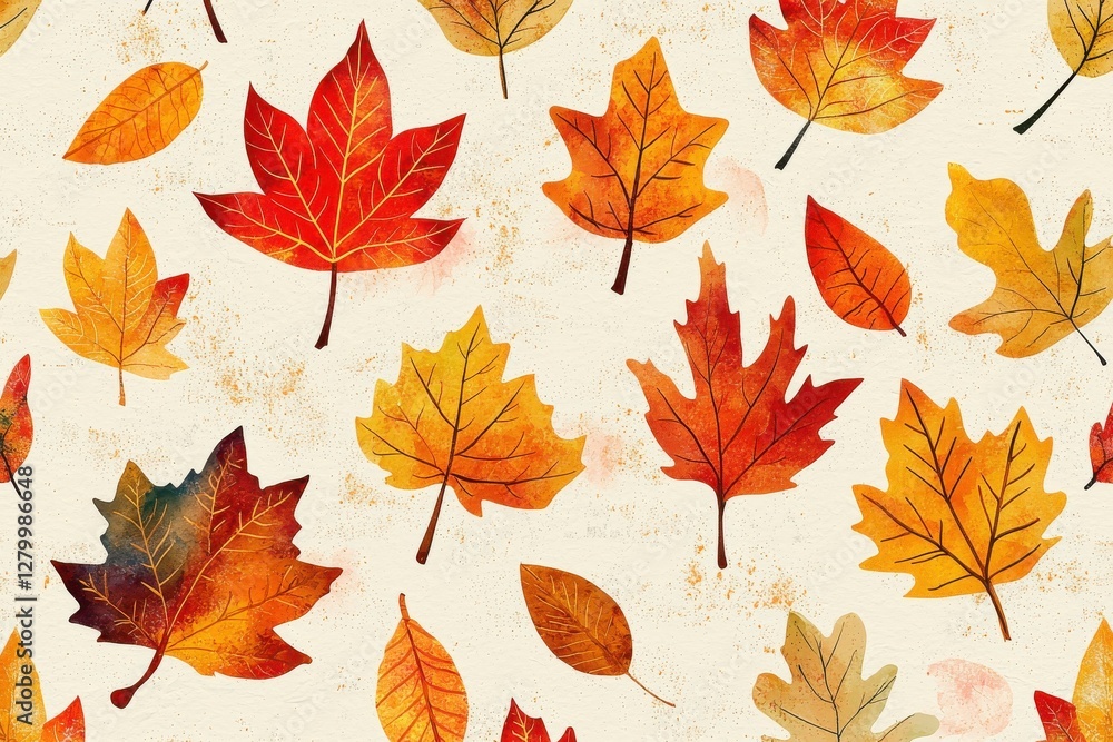 Fototapeta premium A vibrant array of autumn leaves in various shapes and sizes. The warm hues of orange, red, and yellow create a beautiful fall pattern.