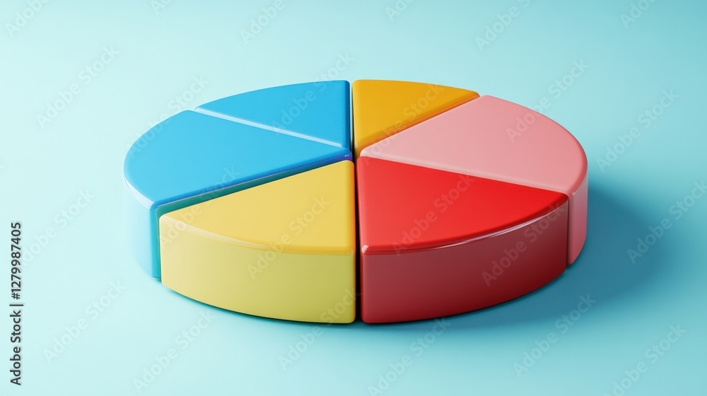 Colorful pie chart made of plastic segments on a blue background, representing data visualization Colorful pie chart made of plastic segments on a blue background, representing data visualization