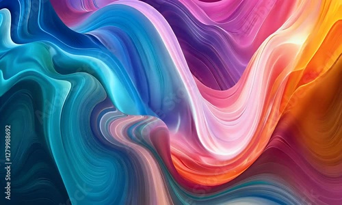 Colorful abstract waves of paint blend together, creating a vibrant, dynamic flow of colors