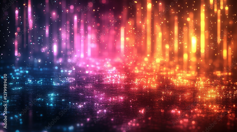 Glowing Particles Illuminating a Dark Surface with Varied Color Tones Glowing Particles Illuminating a Dark Surface with Varied Color Tones