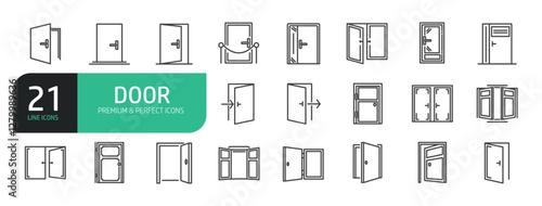 Set Of Door Line Icons. Set contains such icons as Open Door, Login and Logout, Close, Exit.