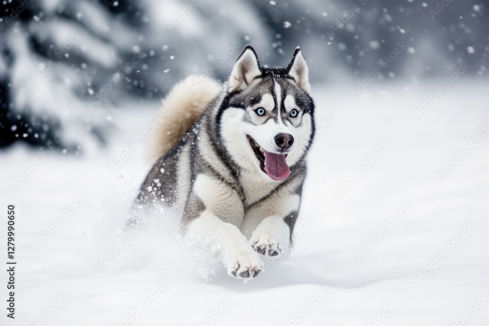 a playful Siberian Husky running through the snow, its blue eyes sparkling with excitement. a playful Siberian Husky running through the snow, its blue eyes sparkling with excitement.