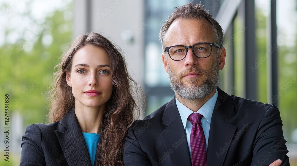 Confident business partners pose outdoors Confident business partners pose outdoors