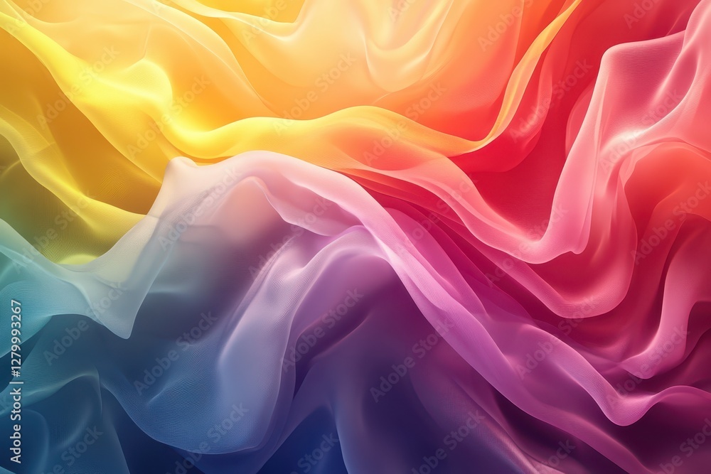Obraz premium Vibrant rainbow fabric, flowing and sheer. Ideal for designs needing colorful, textured backgrounds.