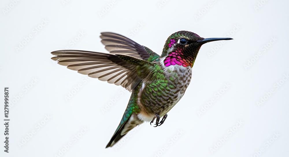 Fototapeta premium Hummingbird Flying with Wings Spread Close Up Showing Vibrant Colors