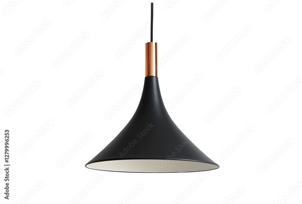 Fototapeta premium Modern Black Cone Pendant Light with Copper Accent.