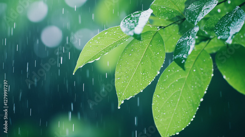 Fresh Leaves in Rain: Vivid...