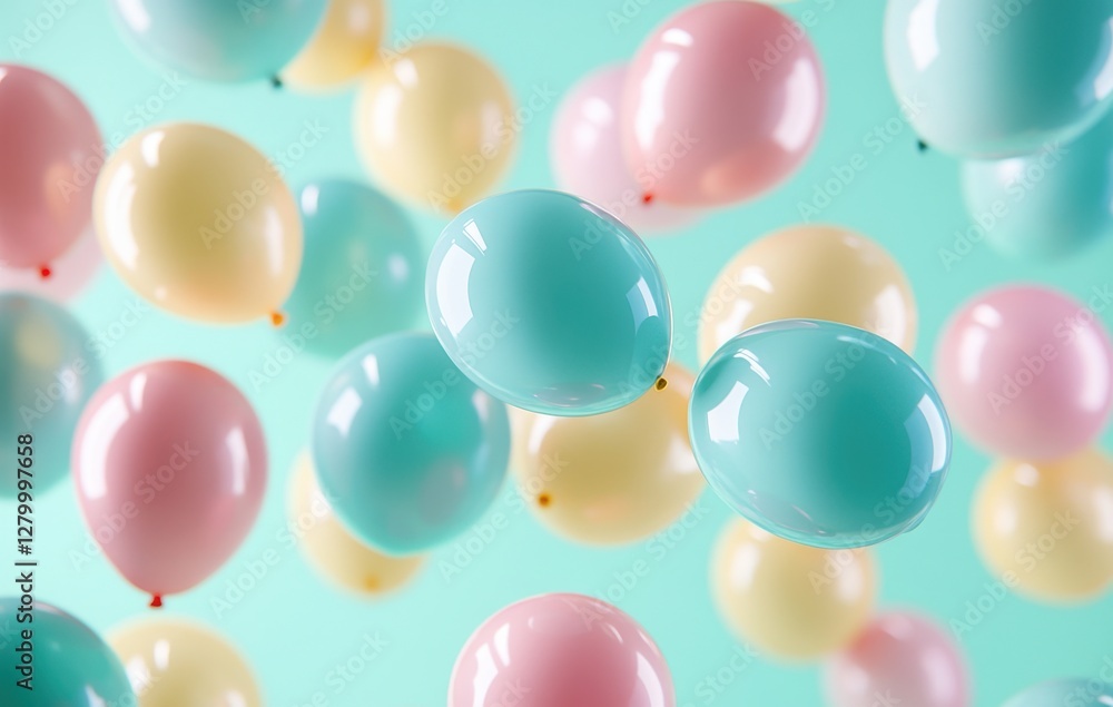 Colorful Balloons Floating in the Air with a Soft Pastel Background for Celebrations and Festive Occasions Colorful Balloons Floating in the Air with a Soft Pastel Background for Celebrations and Festive Occasions