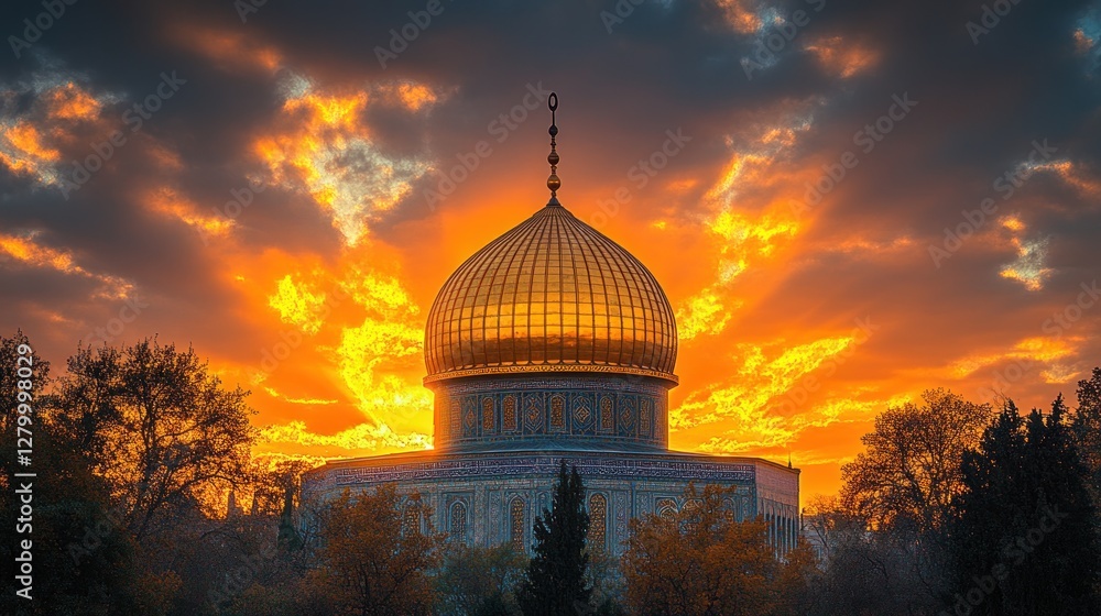 Fototapeta premium Golden Dome Sunset Jerusalem