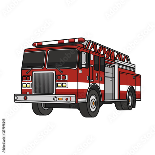 Red fire truck vector illustration. Emergency rescue