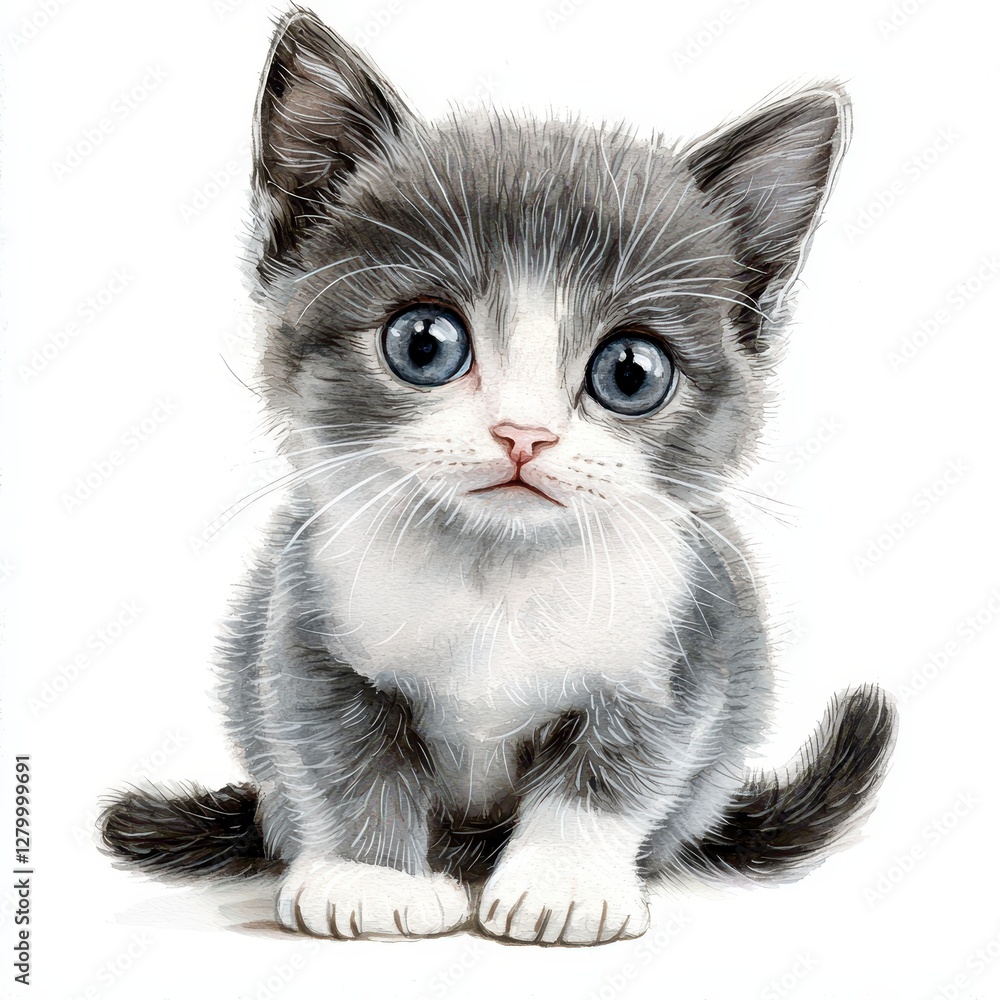 Obraz premium Adorable gray kitten playing home setting animal portrait bright environment close-up view
