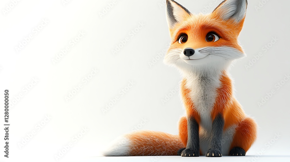 Fototapeta premium Playful cartoon fox digital illustration colorful background whimsical style