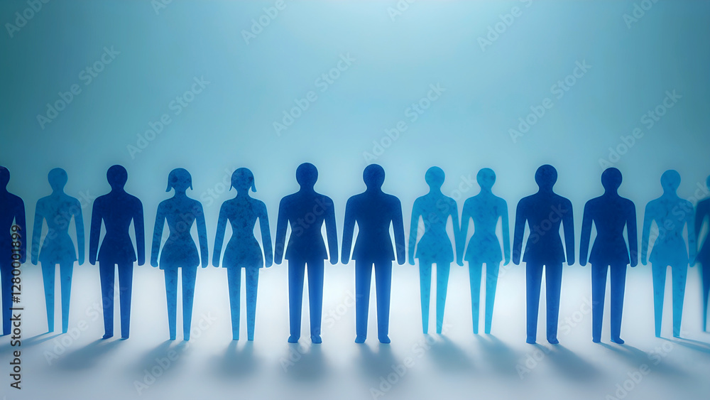 Paper craft of crowd representing diversity, uniformity or networking in abstract blue background Paper craft of crowd representing diversity, uniformity or networking in abstract blue background