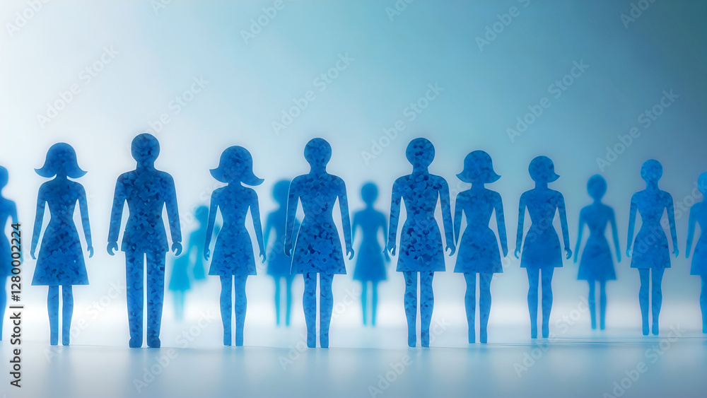 Paper craft of crowd representing diversity, uniformity or networking in abstract blue background Paper craft of crowd representing diversity, uniformity or networking in abstract blue background