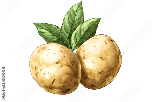 Fresh Potatoes with Green Leaves illustration.