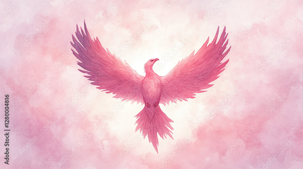 Fototapeta premium Pink Phoenix Soaring in a Pastel Sky