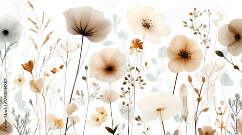 Floral patterns nature digital artwork soft colors aesthetic view botanical design