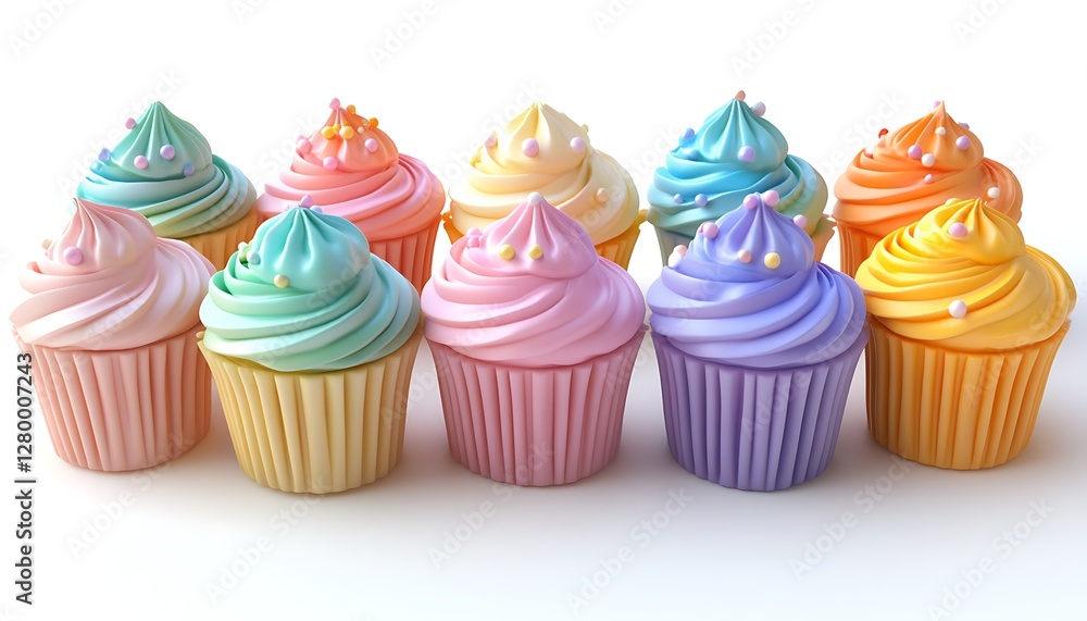 Row of colorful cupcakes on white background Row of colorful cupcakes on white background