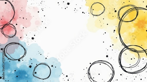 Hand Drawn background of natural watercolour spots with leaves