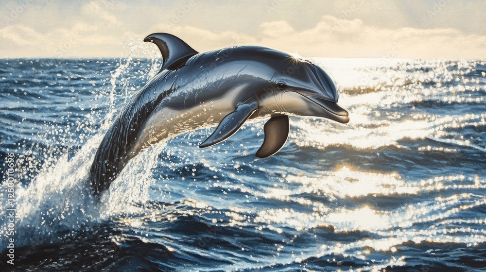 Obraz premium Dolphin Leaping at Sunset: A Majestic Ocean Moment