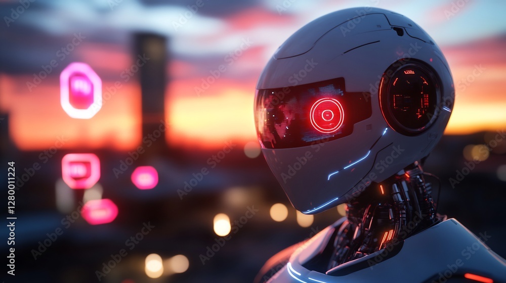 Futuristic Robot at Sunset: A Glimpse into Tomorrow's Technology Futuristic Robot at Sunset: A Glimpse into Tomorrow's Technology