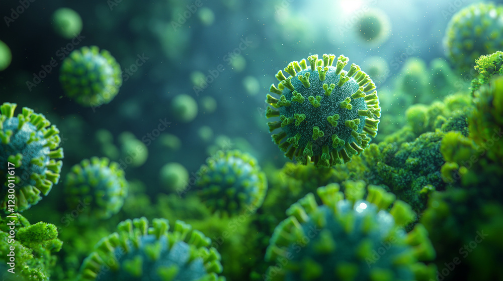Microscopic Visualization Group of a Virus Particles in a Vibrant Environment Microscopic Visualization Group of a Virus Particles in a Vibrant Environment