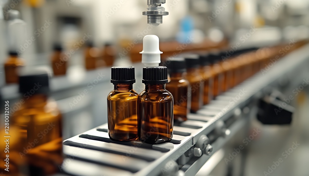Bottles filling, factory, production line Bottles filling, factory, production line