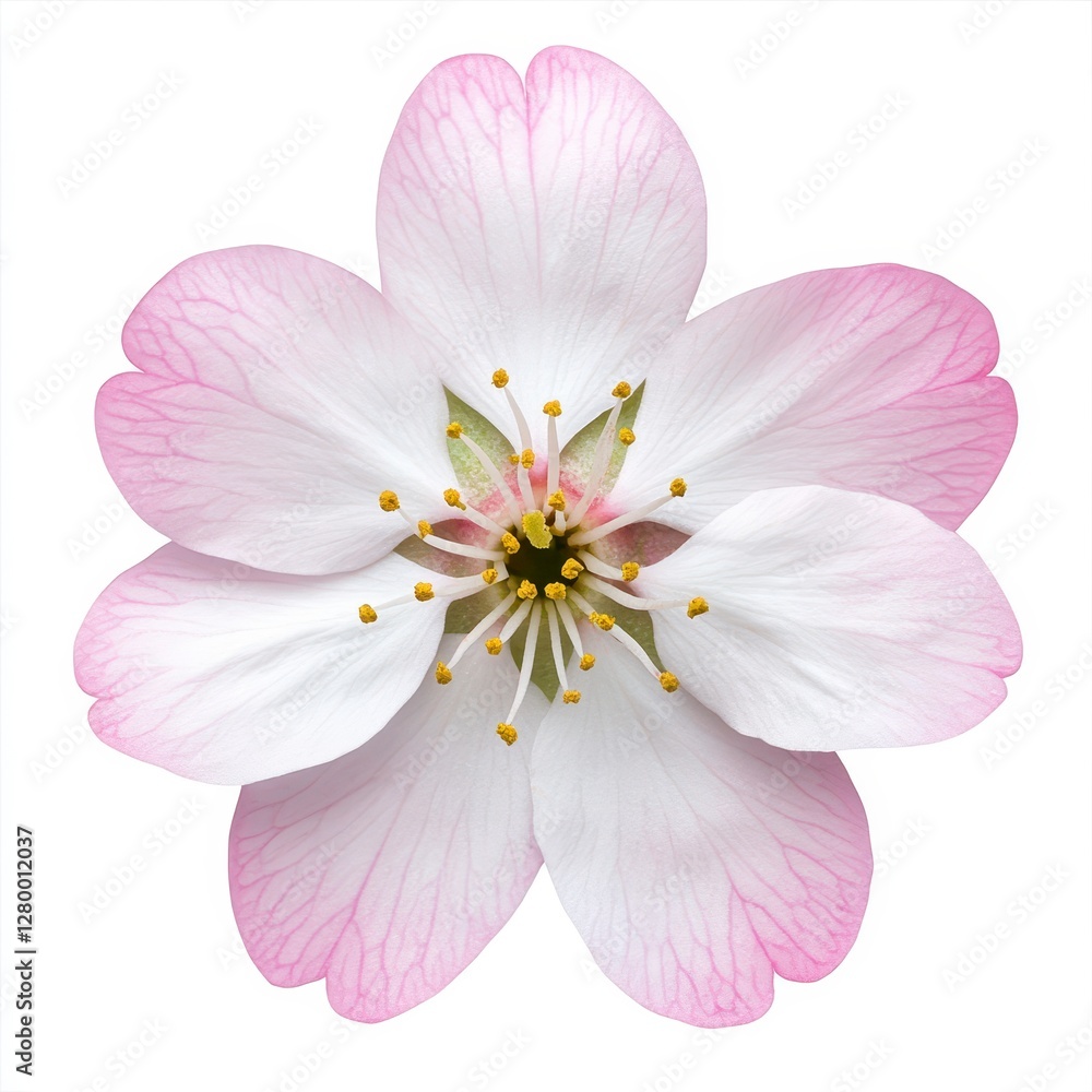 Fototapeta premium Isolated Delicate White and Pink Flower Blossom with Detailed Petals on Transparent Backdrop