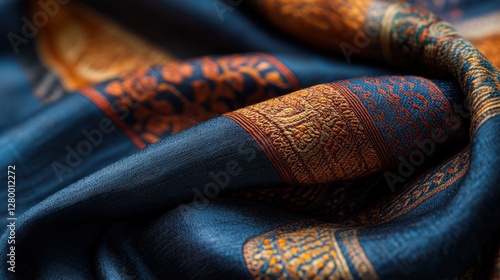 Artisan silk fabric textile workshop close-up indoor detailed texture