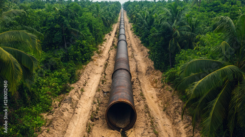 Wallpaper Mural Environmental crisis. Aerial view of a pipeline through a lush green landscape. Torontodigital.ca