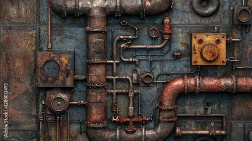 фотографія Industrial Pipework and Gritty Metal Wall Background Design