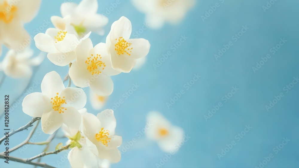 Fototapeta premium Delicate White Blossoms Against a Soft Blue Sky